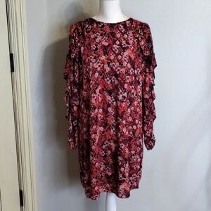 H&M women's size 6 floral fitted dress ruffle long sleeve lined